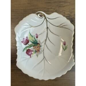 Vintage Chicago China Leaf Dish Floral Gold Trim Made in Japan Bowl Cottagecore